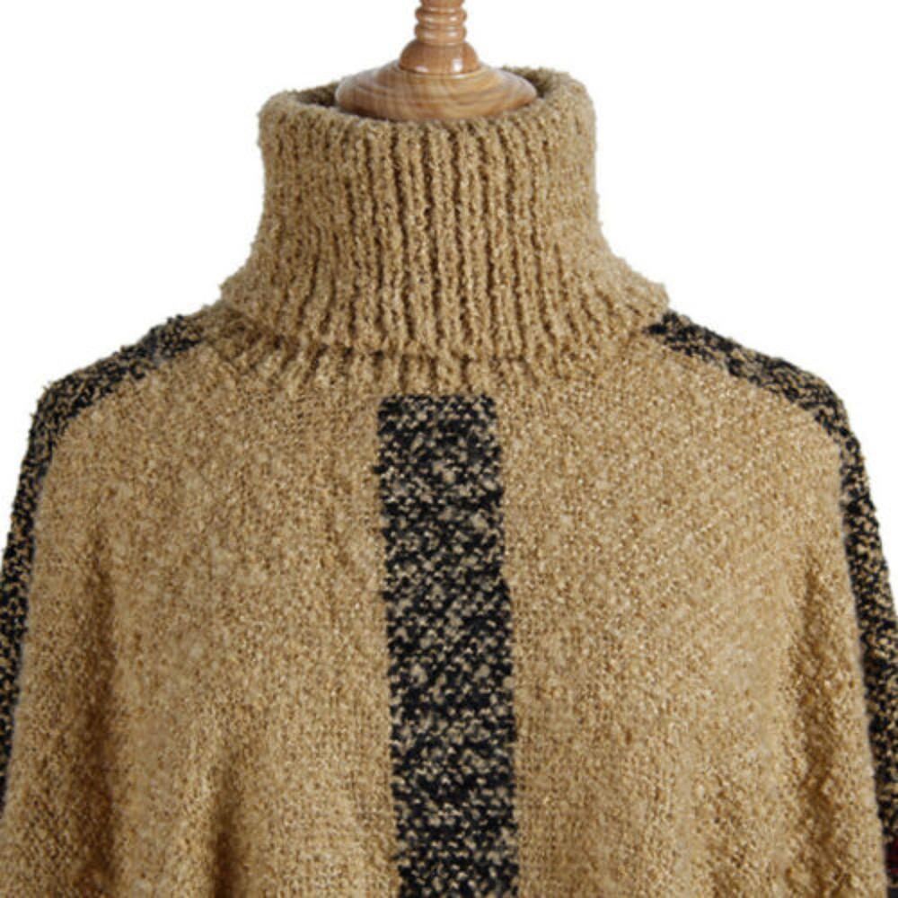 Plaid Poncho Sweater with Turtle Neck ONE SIZE - Picture 2 of 4